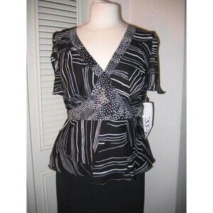 NEW  by DRESS-U SHARON, BLACK & WHITE, ELEGANT SLEEVELESS BLOUSE, TOP SIZE LARGE